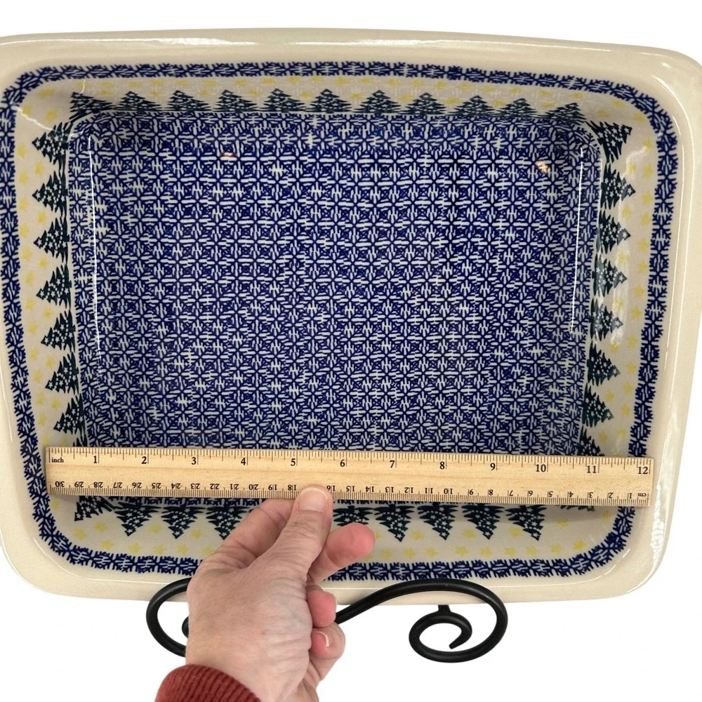Boleslawiec Polish Pottery Rectangular Casserole Evergreen Stars Christmas 12